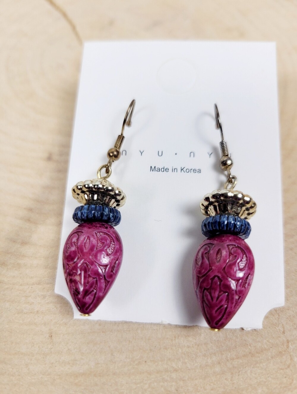 Brand New Gold Tone Ruby Red Drop Dangle Earrings